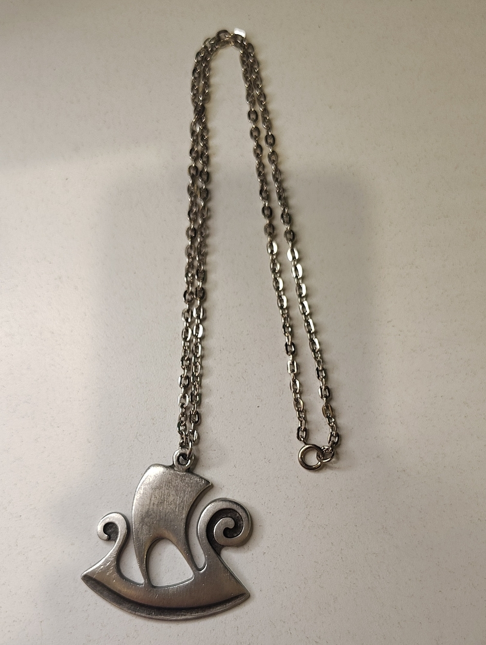 R. Tennesmed Sweden Pewter Viking Ship Pendant & Chain Vintage Piece